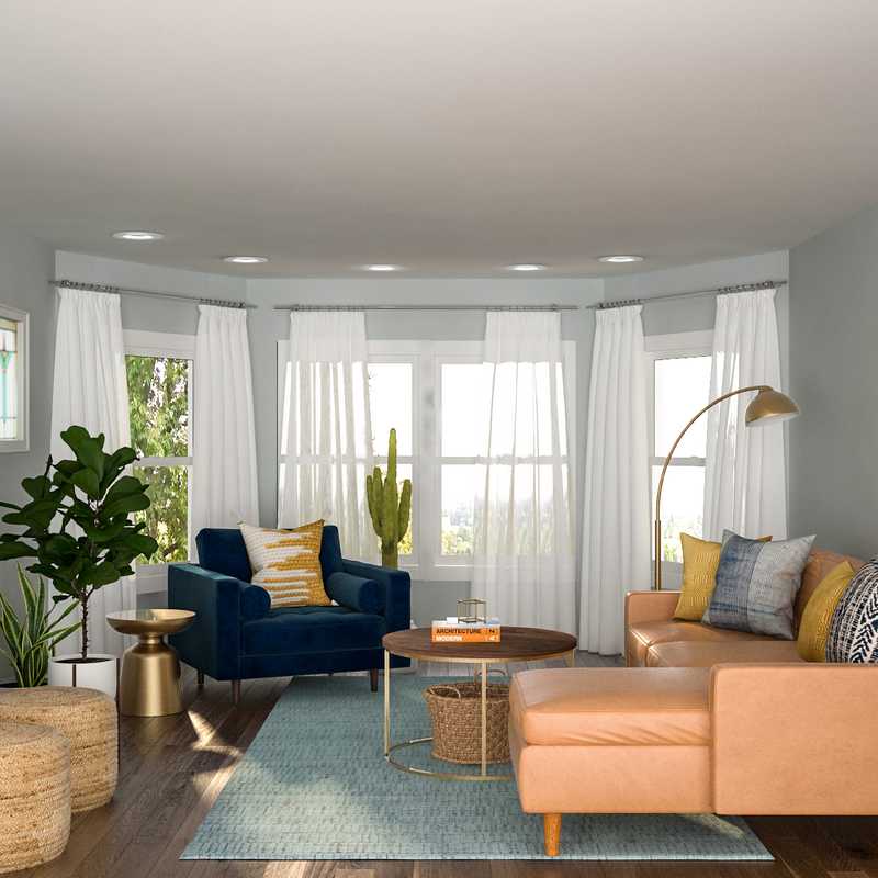 Bohemian, Glam, Midcentury Modern Living Room Design by Havenly Interior Designer Savannah
