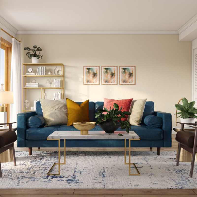 Modern, Midcentury Modern Living Room Design by Havenly Interior Designer Lena