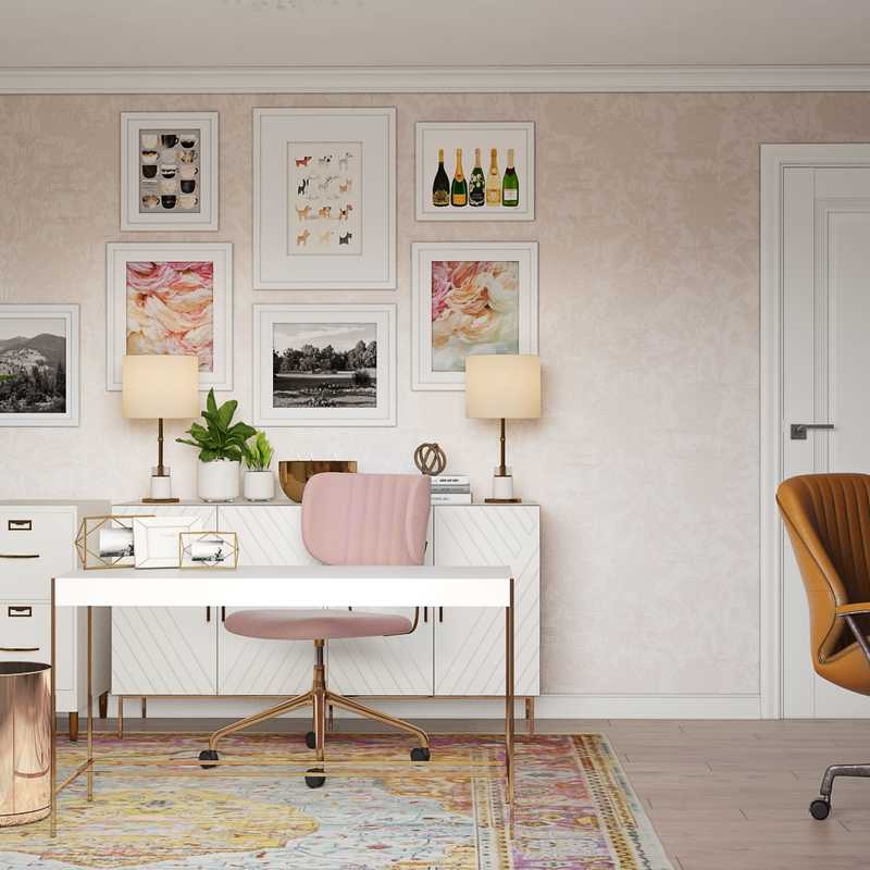 Glam, Midcentury Modern Office Design by Havenly Interior Designer Gabriela