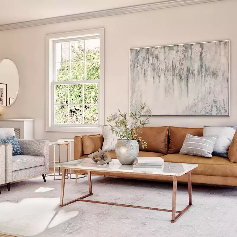 Contemporary, Bohemian, Transitional, Midcentury Modern Living Room Design by Havenly Interior Designer Emily