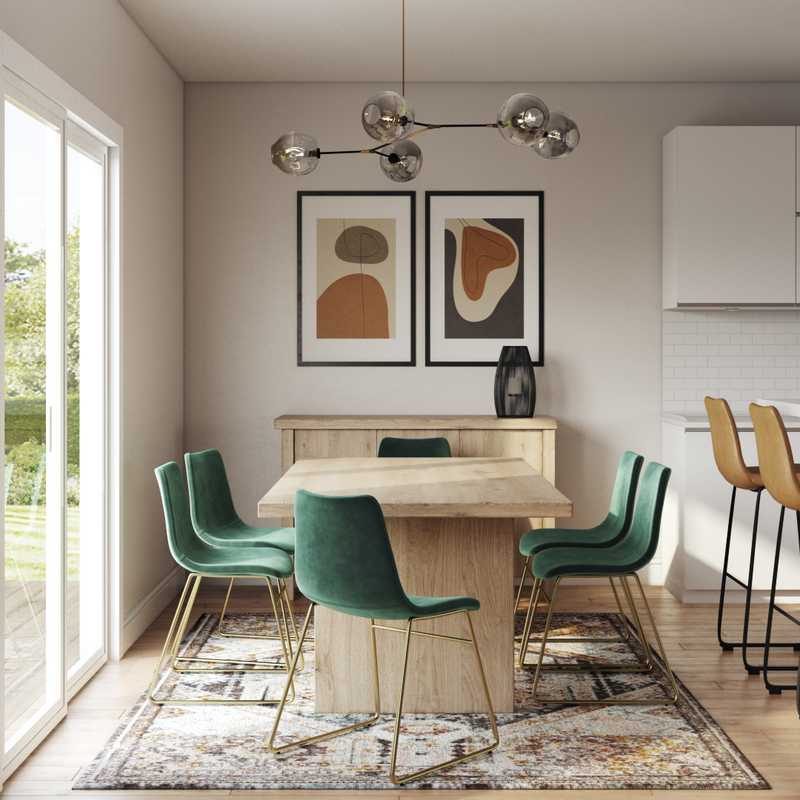 Bohemian, Midcentury Modern Dining Room Design by Havenly Interior Designer Rocio
