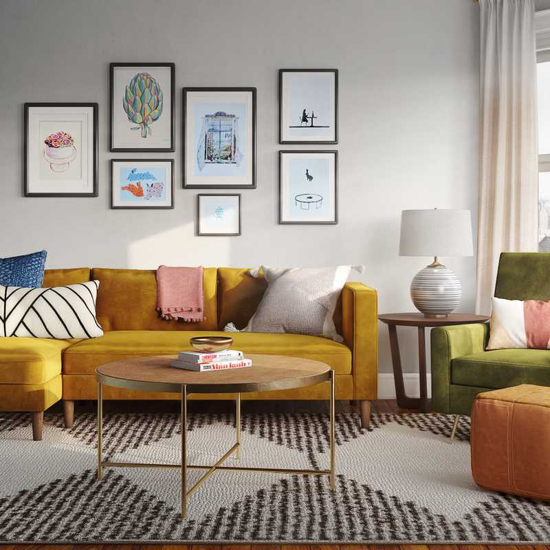 Eclectic, Bohemian, Midcentury Modern Living Room Design by Havenly Interior Designer Yoseika