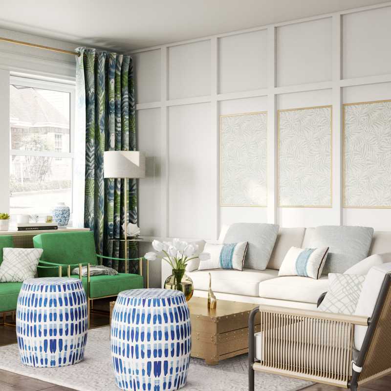Coastal, Glam Living Room Design by Havenly Interior Designer Talia