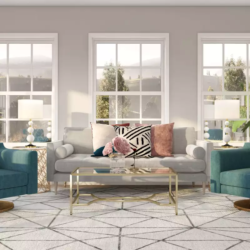 Glam, Preppy Living Room Design by Havenly Interior Designer Austin