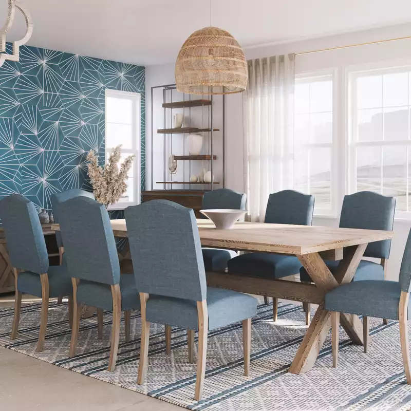 Bohemian, Coastal Dining Room Design by Havenly Interior Designer Marisol