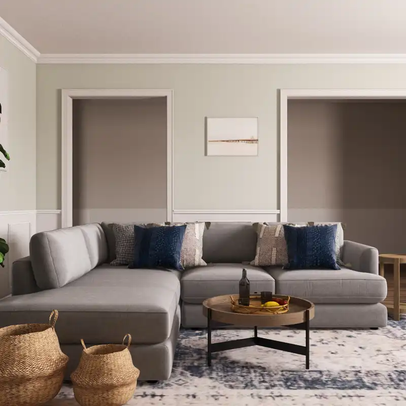 Coastal, Farmhouse Living Room Design by Havenly Interior Designer Elizabeth