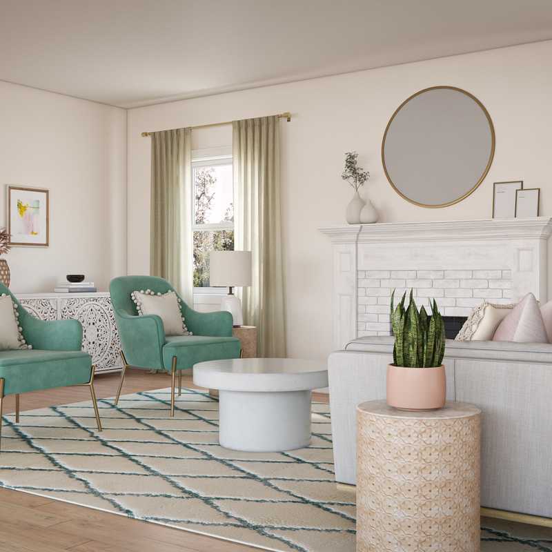 Eclectic, Bohemian, Coastal, Glam, Preppy Living Room Design by Havenly Interior Designer Christina