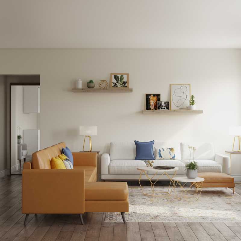 Modern, Bohemian, Coastal, Midcentury Modern Living Room Design by Havenly Interior Designer Christina