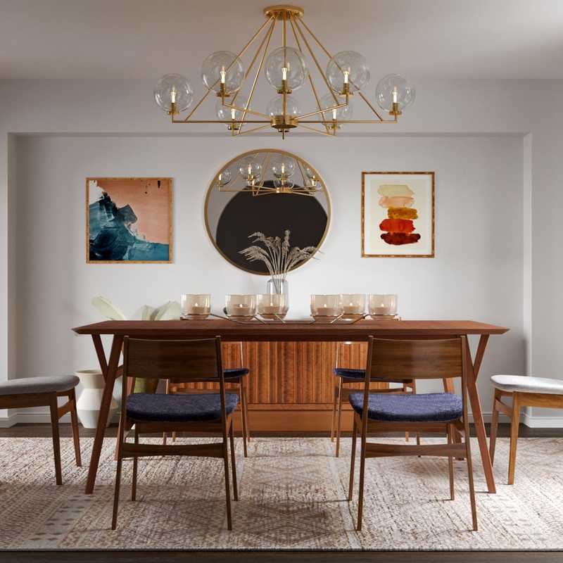 Bohemian, Midcentury Modern Dining Room Design by Havenly Interior Designer Athena