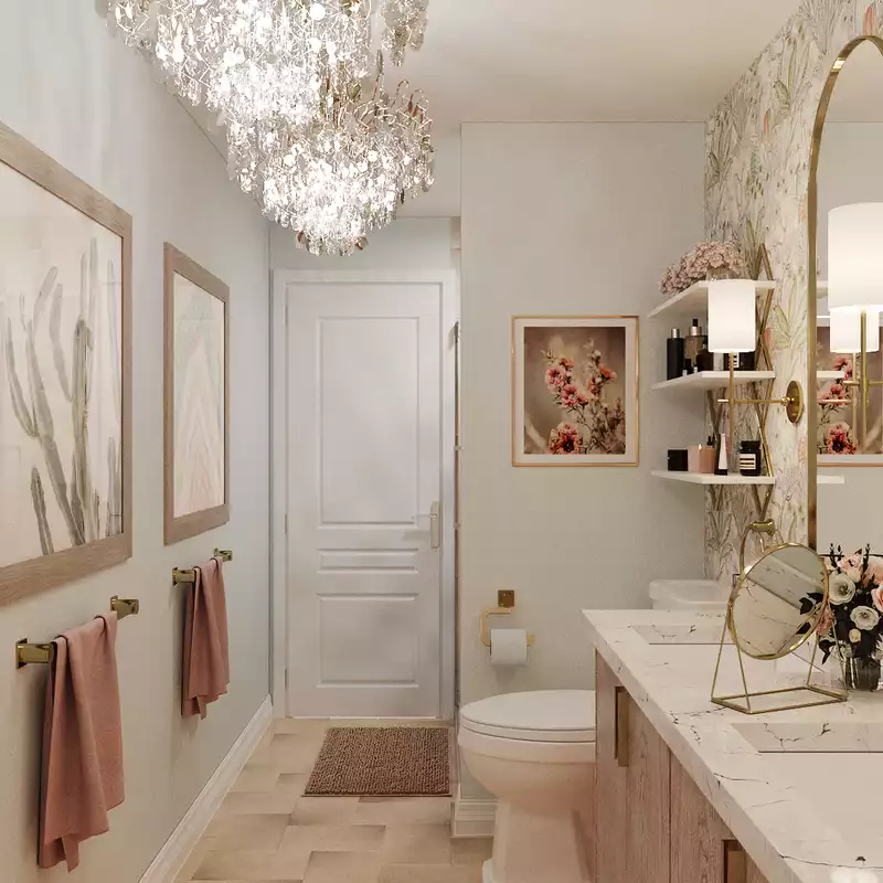 Bohemian, Glam, Southwest Inspired, Midcentury Modern Bathroom Design by Havenly Interior Designer Marisa