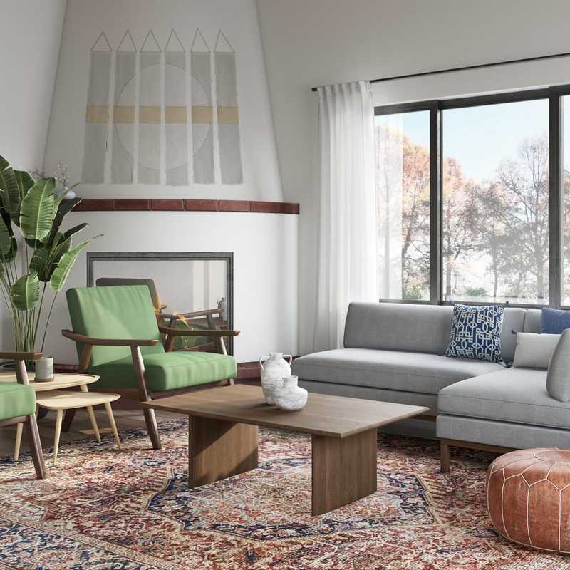 Bohemian, Global, Midcentury Modern Living Room Design by Havenly Interior Designer Julia