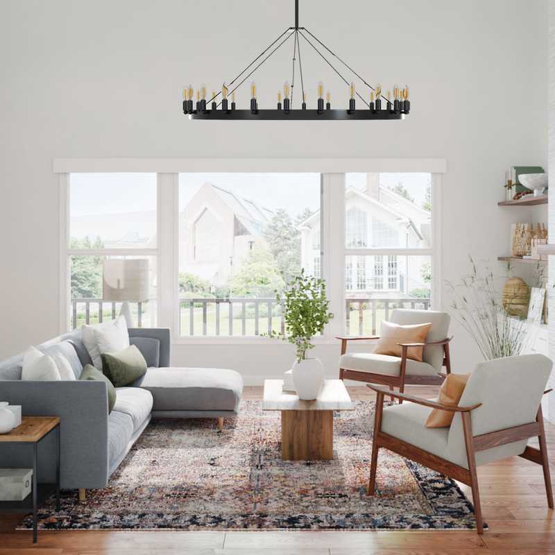 Classic, Eclectic, Bohemian, Farmhouse, Midcentury Modern Living Room Design by Havenly Interior Designer Christina