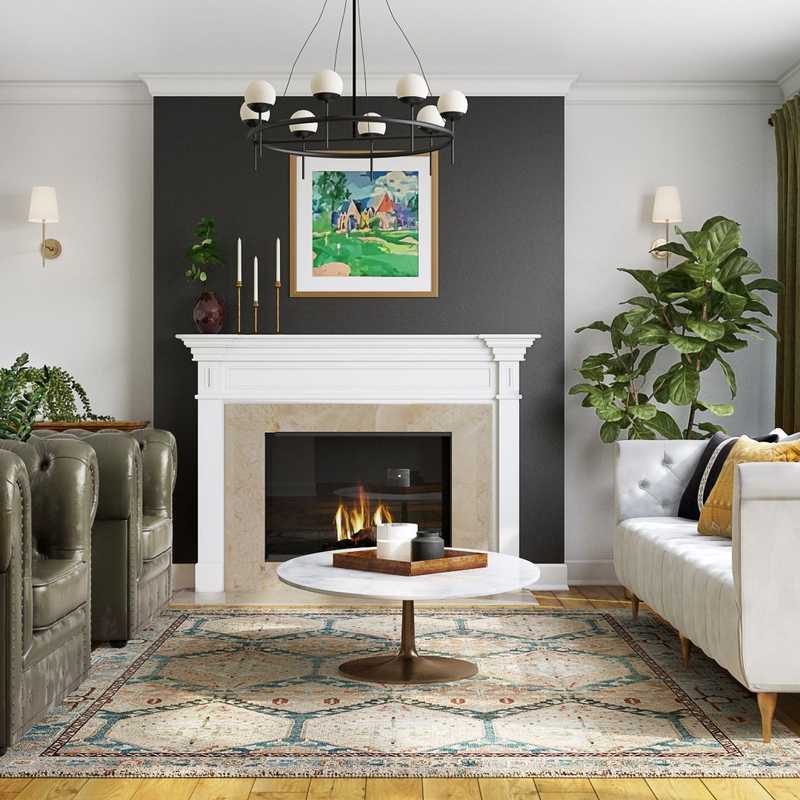 Modern, Eclectic, Glam, Industrial, Library, Vintage Living Room Design by Havenly Interior Designer Michelle