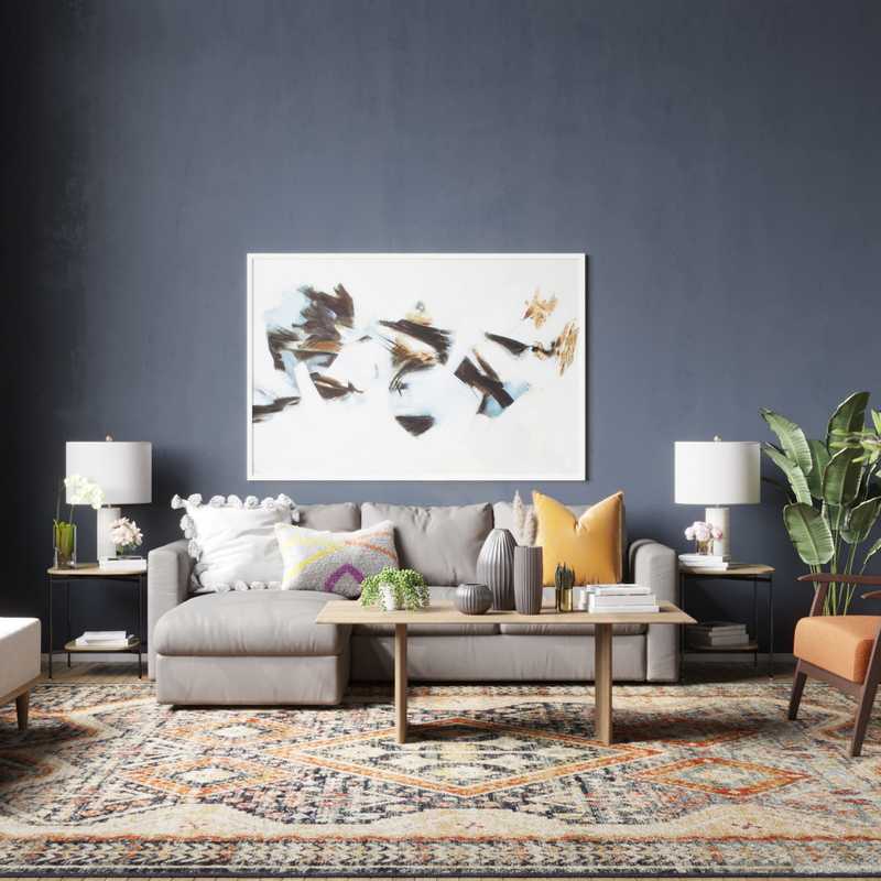 Modern, Bohemian, Midcentury Modern Living Room Design by Havenly Interior Designer Carla