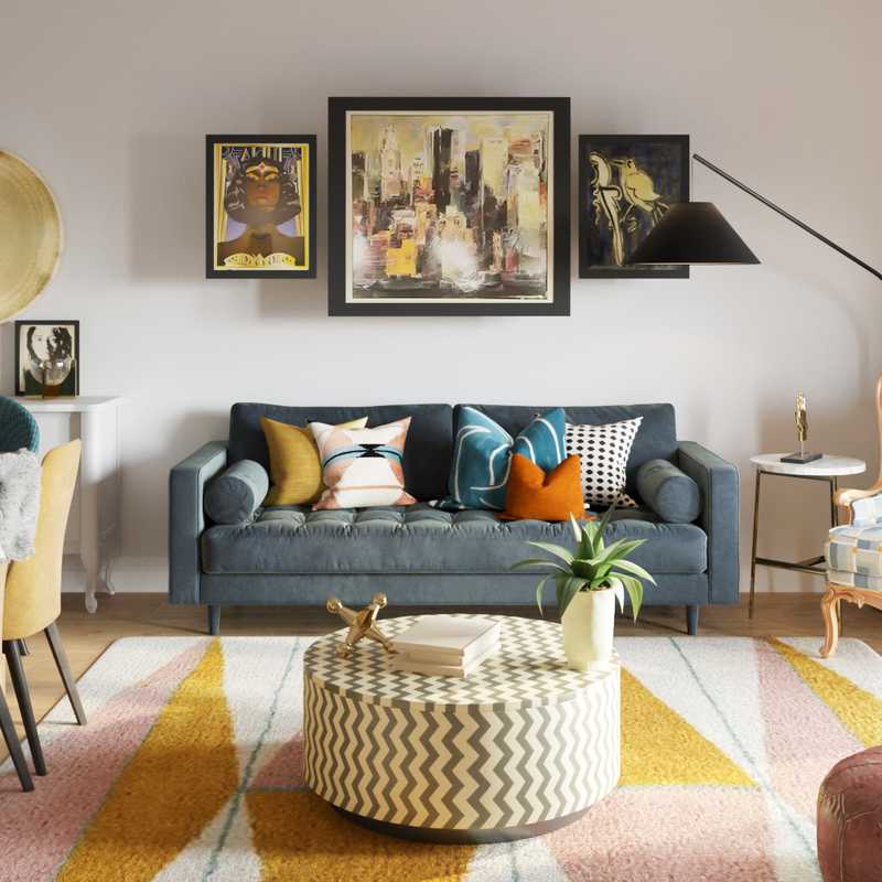 Bohemian, Glam, Midcentury Modern Living Room Design by Havenly Interior Designer Melisa