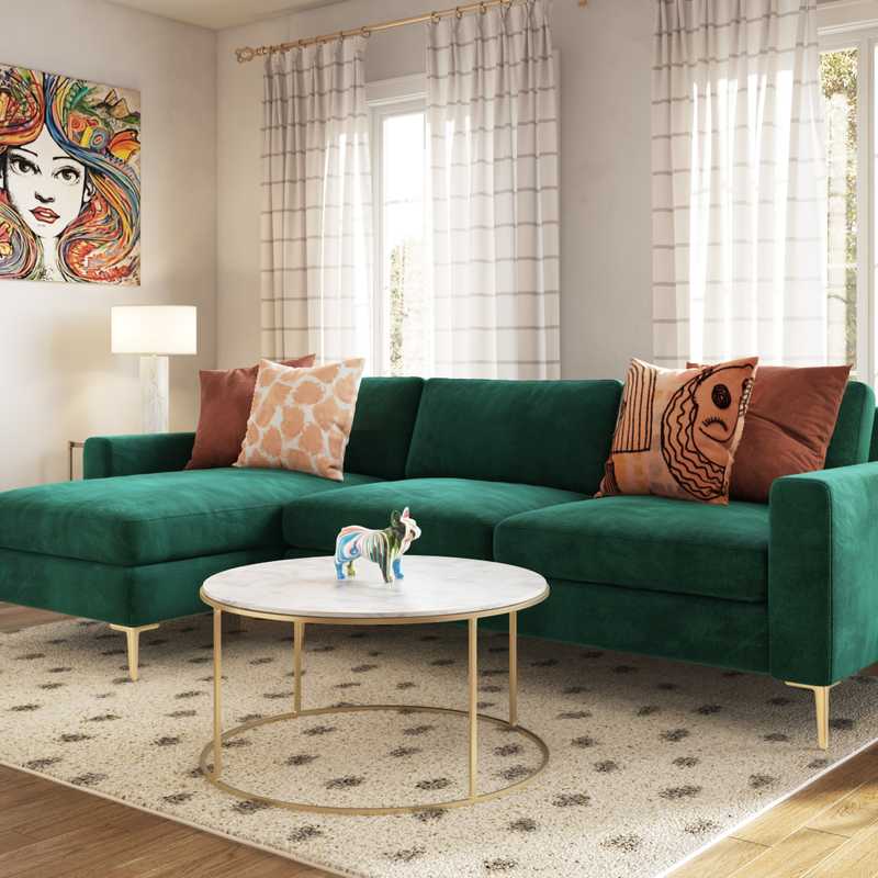 Modern, Eclectic, Glam, Preppy Living Room Design by Havenly Interior Designer Julia