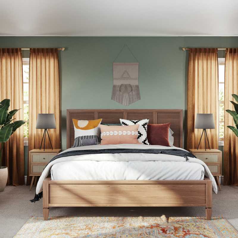 Bohemian, Midcentury Modern Bedroom Design by Havenly Interior Designer Ridaa