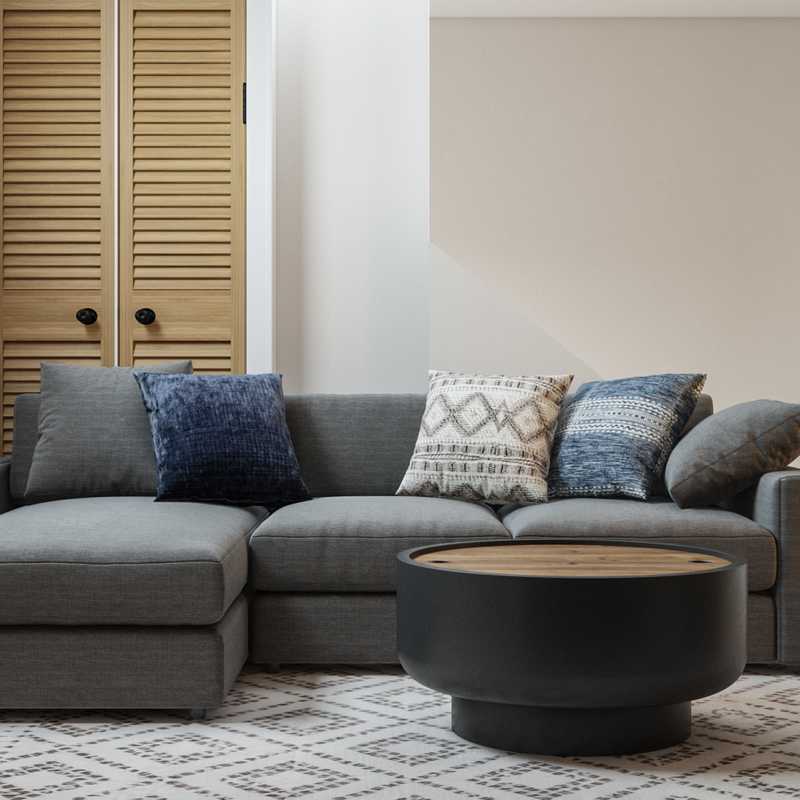 Industrial, Farmhouse, Rustic, Midcentury Modern Living Room Design by Havenly Interior Designer Erin