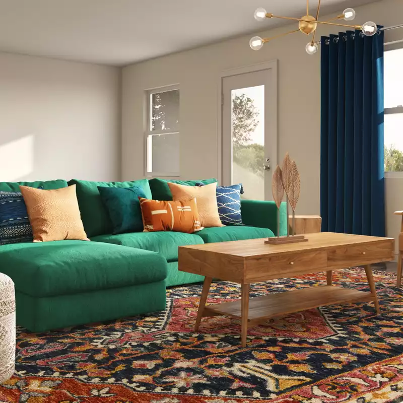 Bohemian, Midcentury Modern Living Room Design by Havenly Interior Designer Emmanuel