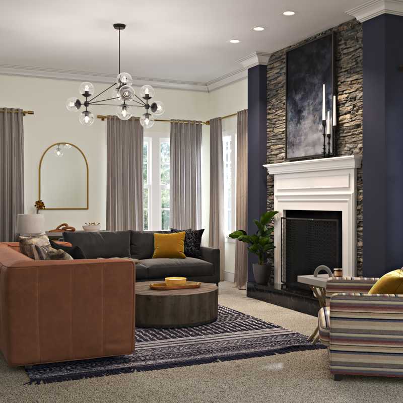 Industrial, Vintage, Midcentury Modern Living Room Design by Havenly Interior Designer Julia