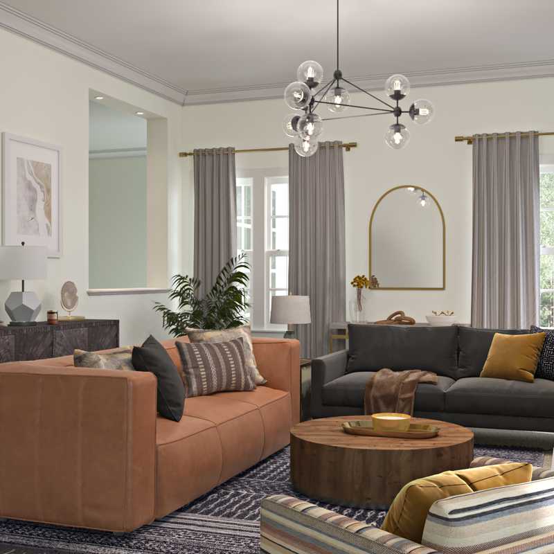 Industrial, Vintage, Midcentury Modern Living Room Design by Havenly Interior Designer Julia