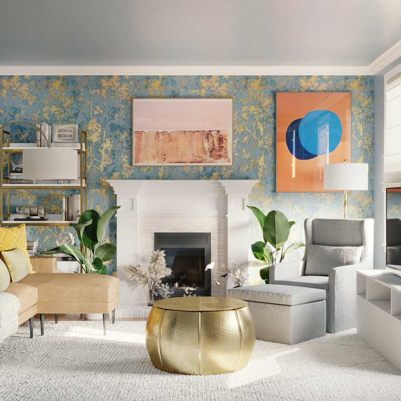 Glam, Preppy Living Room Design by Havenly Interior Designer Carla