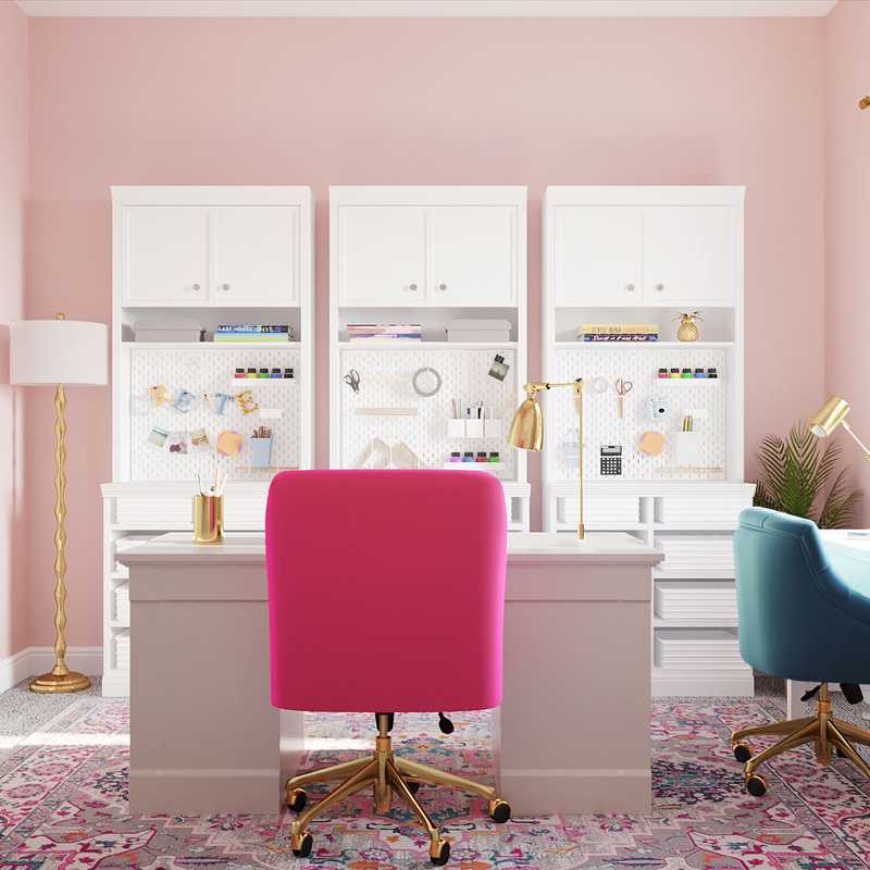 Bohemian, Glam, Global, Preppy Office Design by Havenly Interior Designer Legacy