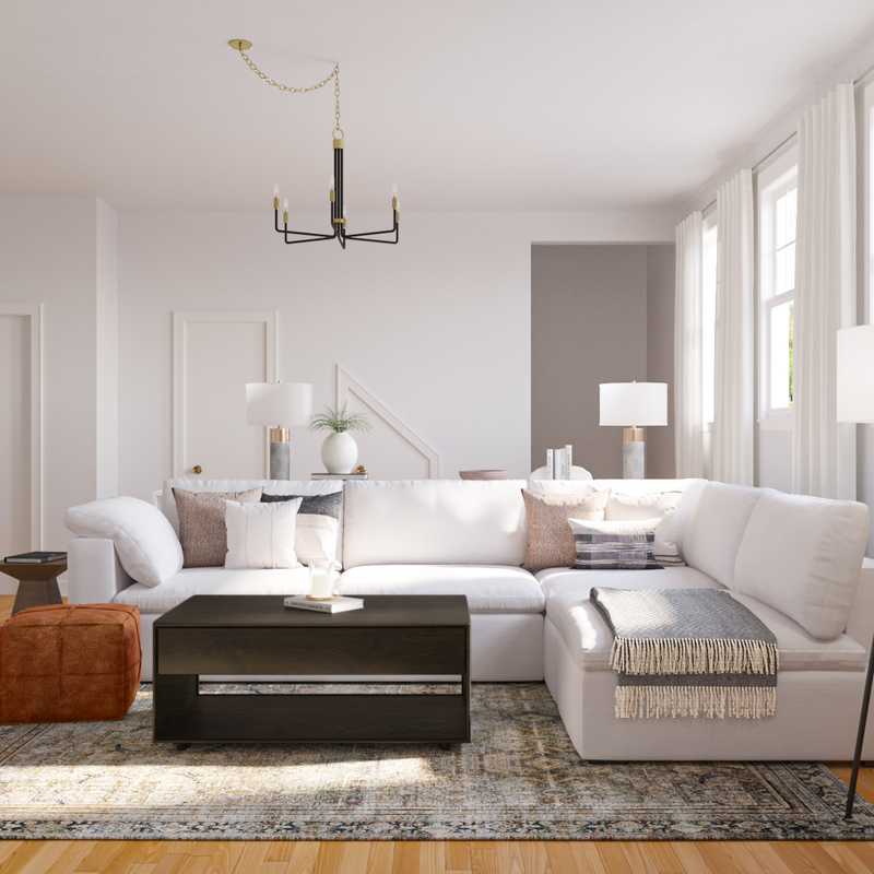 Bohemian, Farmhouse, Transitional Living Room Design by Havenly Interior Designer Karie