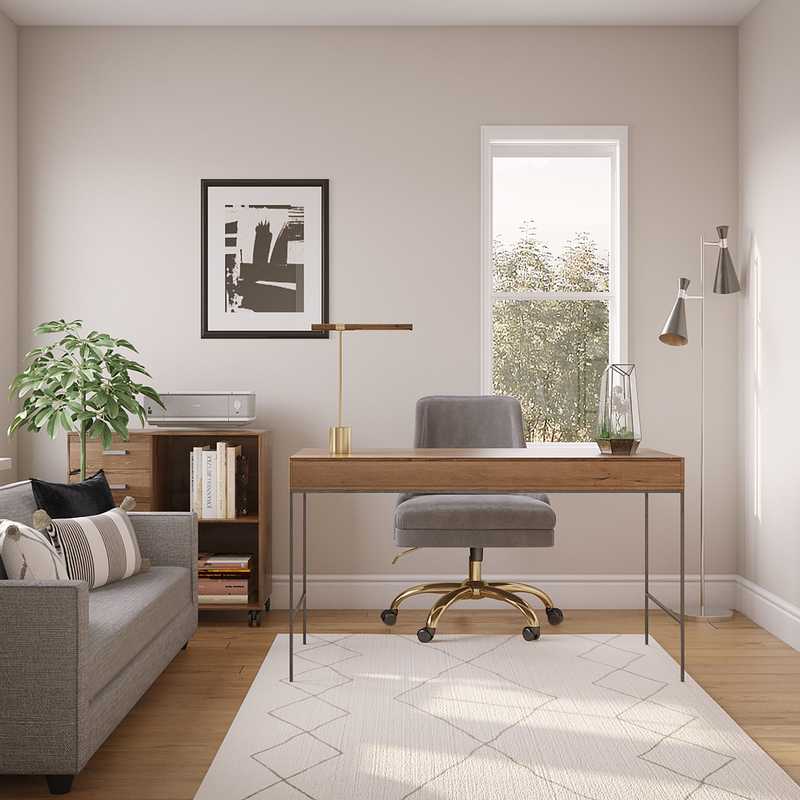 Bohemian, Rustic, Midcentury Modern Office Design by Havenly Interior Designer Safek