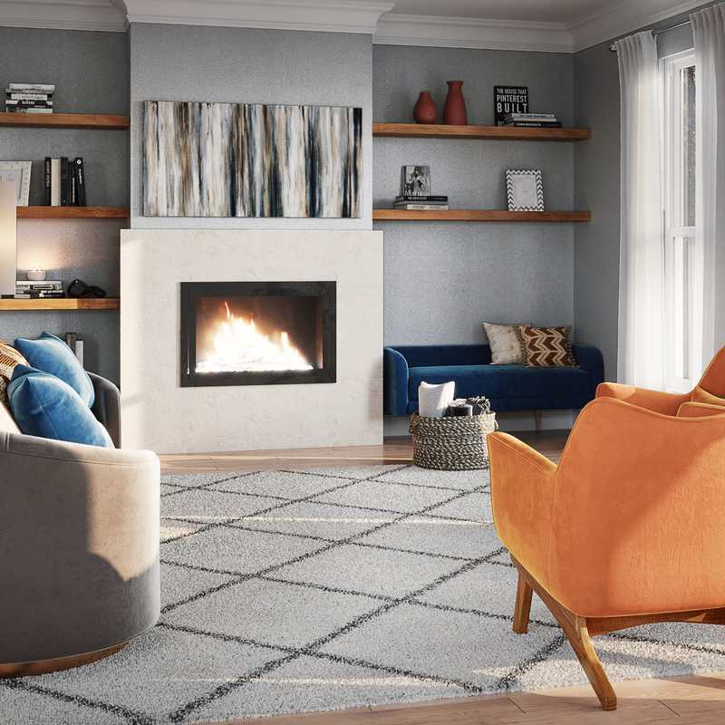 Glam, Midcentury Modern Living Room Design by Havenly Interior Designer Erin