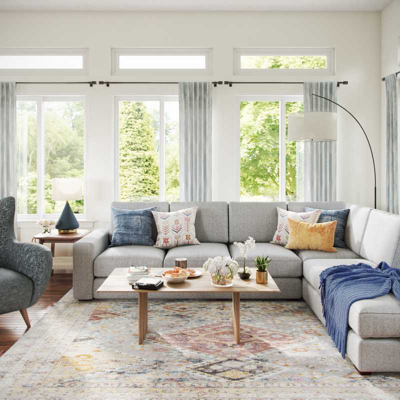 Bohemian, Farmhouse Living Room Design by Havenly Interior Designer Carla