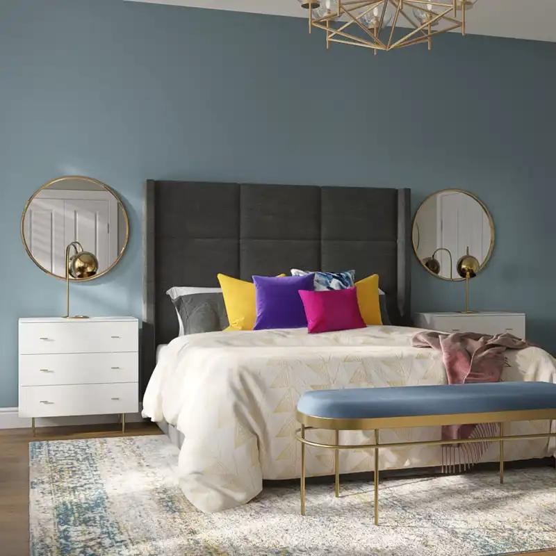 Glam, Midcentury Modern Bedroom Design by Havenly Interior Designer Emmanuel