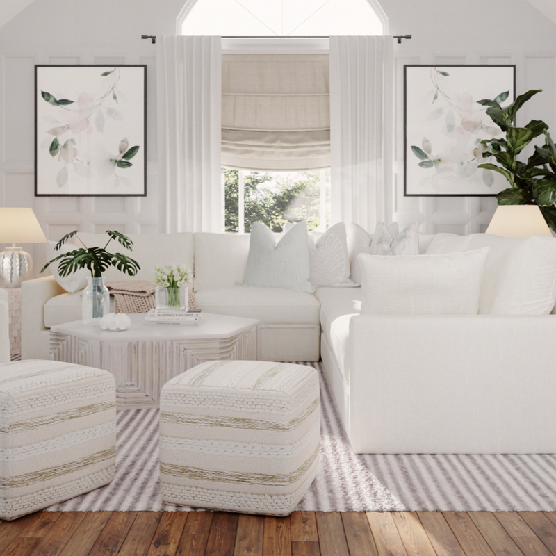Contemporary, Modern, Coastal, Farmhouse Living Room Design by Havenly Interior Designer Rumki