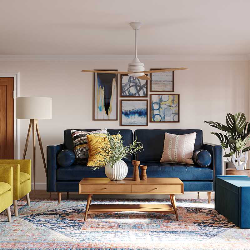 Bohemian, Midcentury Modern Living Room Design by Havenly Interior Designer Matina