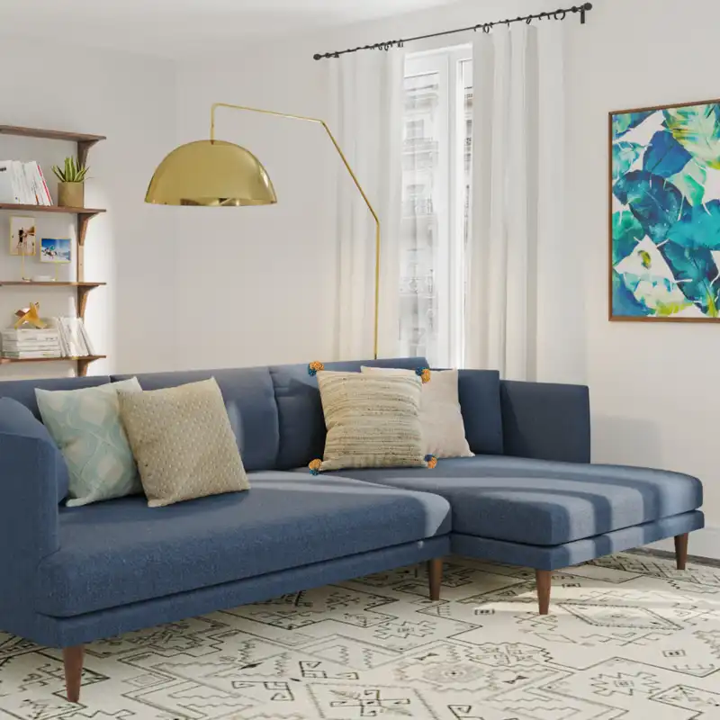 Modern, Bohemian, Midcentury Modern Living Room Design by Havenly Interior Designer Mahreen