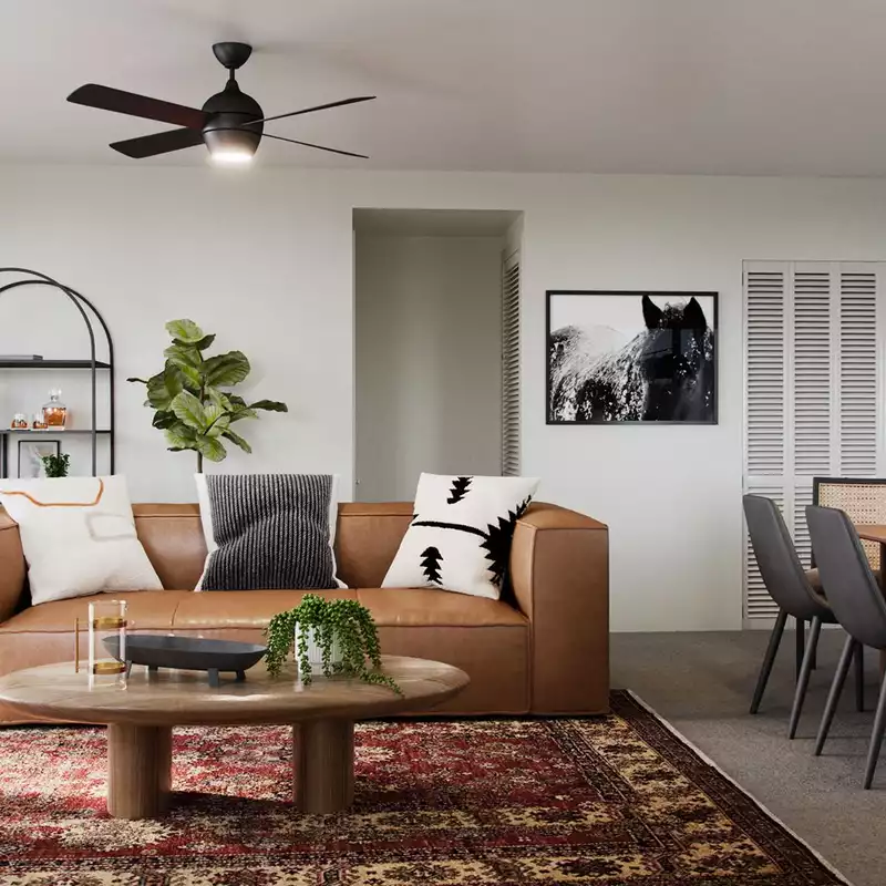 Bohemian, Industrial, Midcentury Modern, Minimal Living Room Design by Havenly Interior Designer Emelia