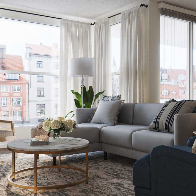 Bohemian, Coastal, Preppy Living Room Design by Havenly Interior Designer Jennifer