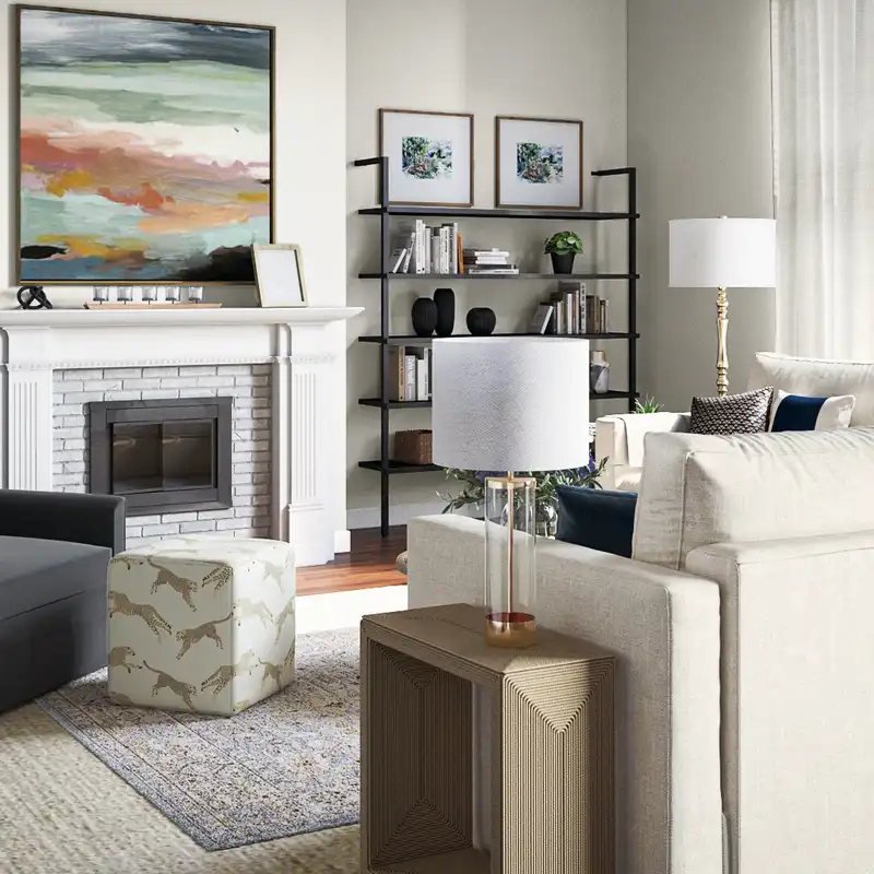 Contemporary, Classic, Bohemian, Coastal, Transitional Living Room Design by Havenly Interior Designer Holly