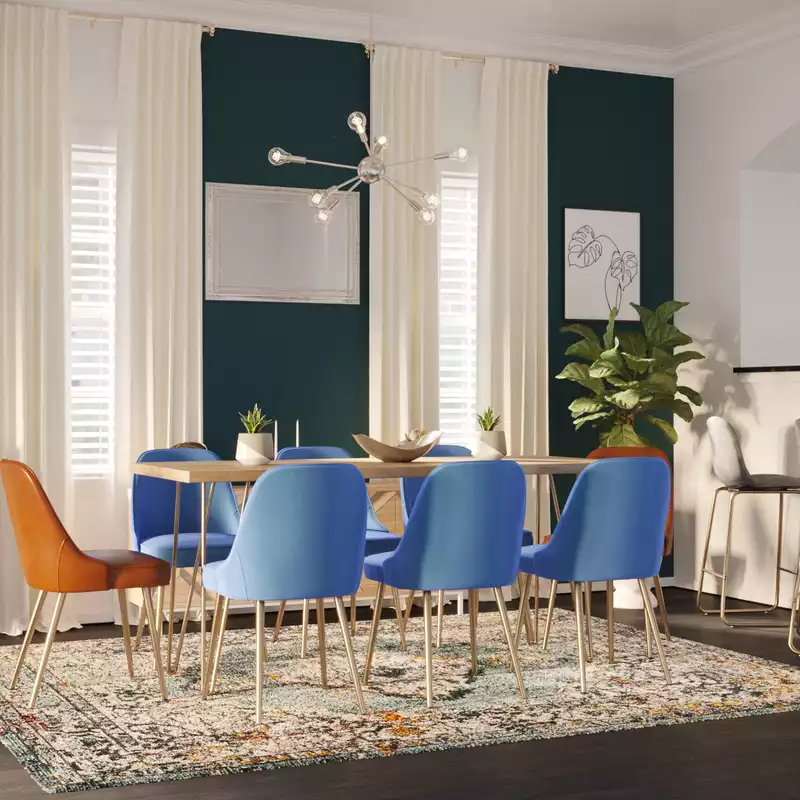 Glam, Midcentury Modern Dining Room Design by Havenly Interior Designer Priscila