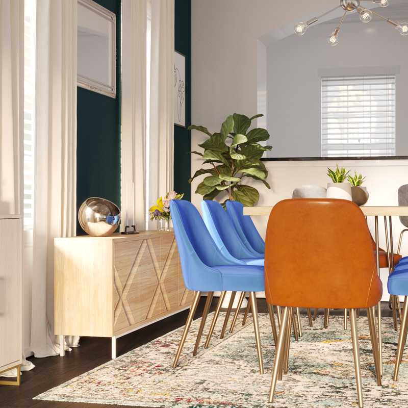 Glam, Midcentury Modern Dining Room Design by Havenly Interior Designer Priscila