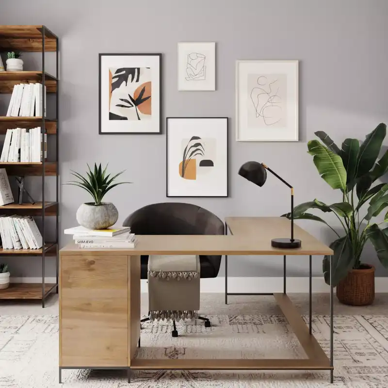 Bohemian, Midcentury Modern Office Design by Havenly Interior Designer Juliana