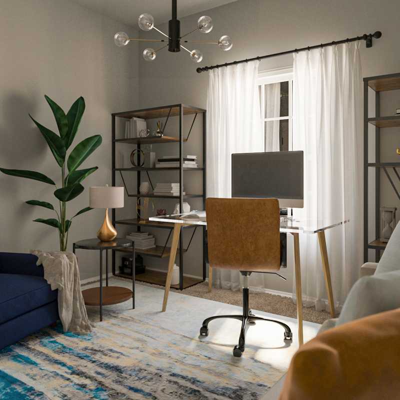 Bohemian, Glam, Midcentury Modern Office Design by Havenly Interior Designer Stefhaniene