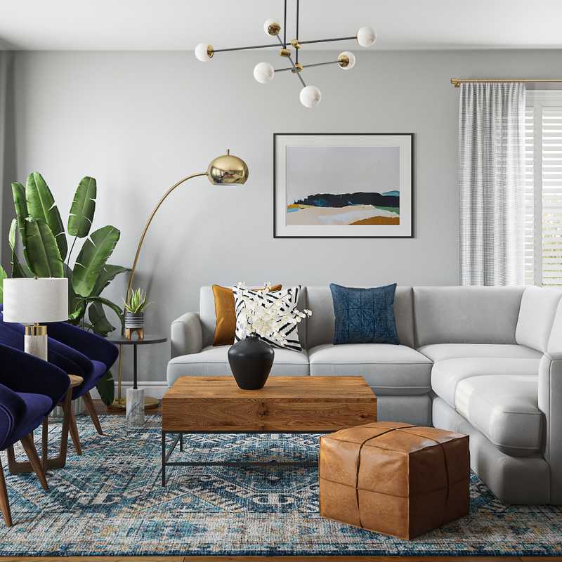 Modern, Eclectic, Bohemian, Industrial, Midcentury Modern Living Room Design by Havenly Interior Designer Nicole
