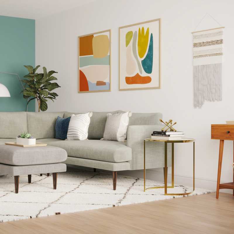 Bohemian, Midcentury Modern Living Room Design by Havenly Interior Designer Mahreen