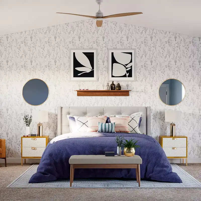 Glam, Midcentury Modern Bedroom Design by Havenly Interior Designer Lucia