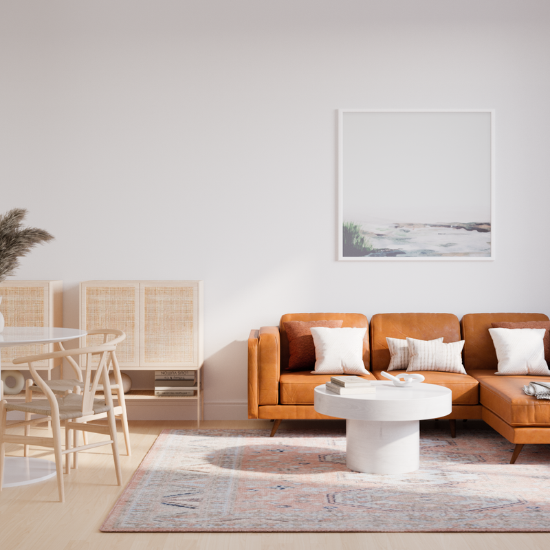 Bohemian, Coastal, Midcentury Modern Living Room Design by Havenly Interior Designer Cami