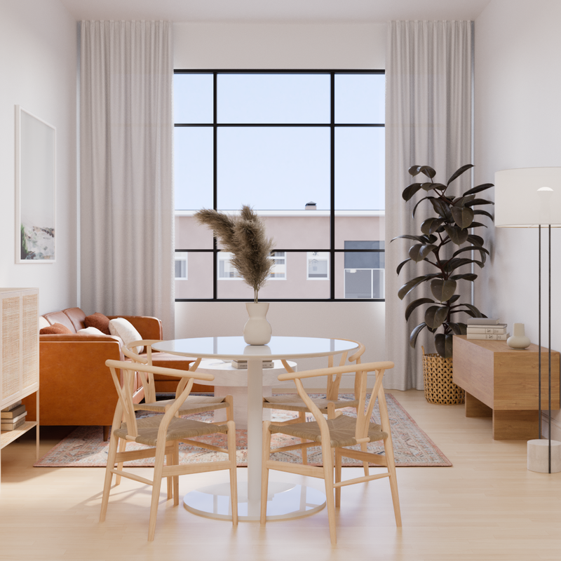 Bohemian, Coastal, Midcentury Modern Living Room Design by Havenly Interior Designer Cami