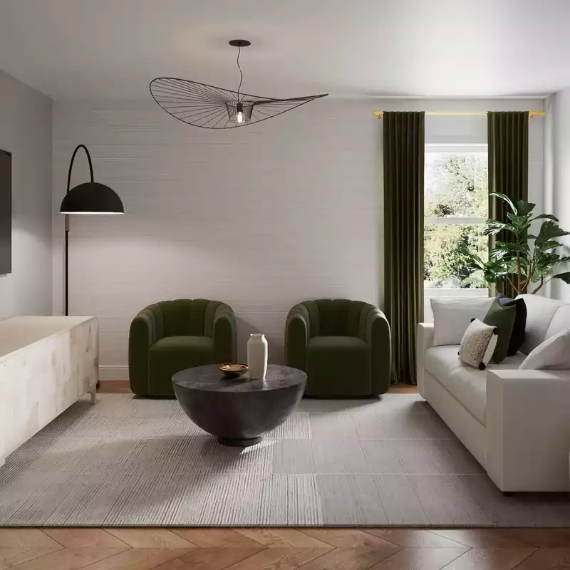 Glam, Midcentury Modern, Scandinavian Living Room Design by Havenly Interior Designer Emmanuel