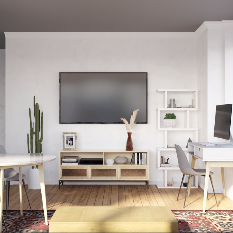 Bohemian, Midcentury Modern Living Room Design by Havenly Interior Designer Luciano