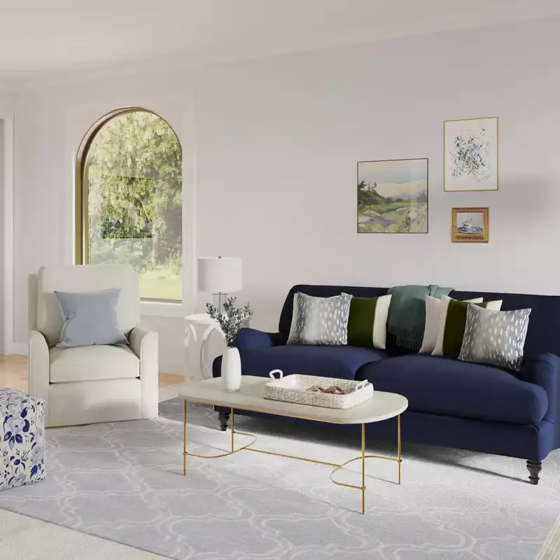 Classic, Coastal, Glam, Traditional, Transitional, Preppy Living Room Design by Havenly Interior Designer Nicole